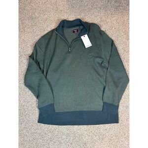 UNTUCKit Mens XL Merino Wool Quarter Zip Sweater Green Waffle Knit Regular Fit